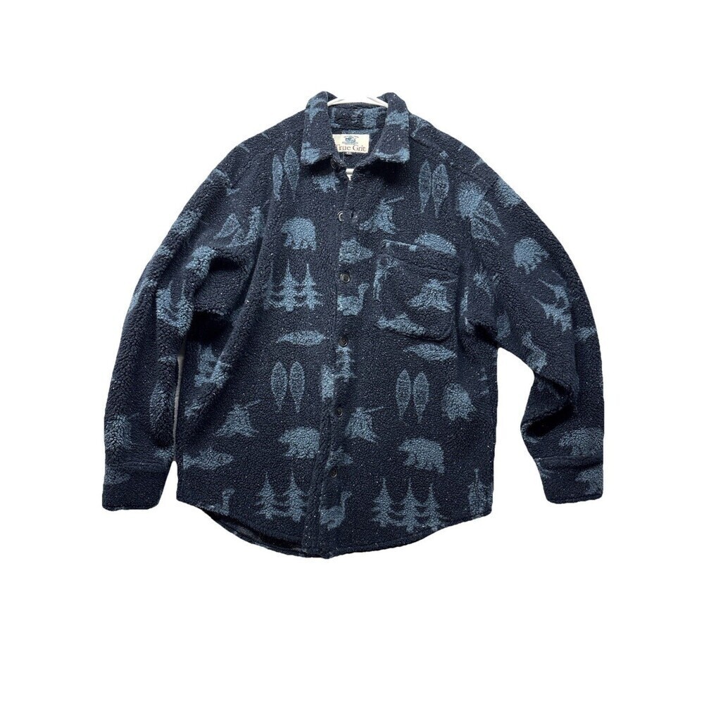 Vtg Fleece Shirt Jacket Oversized Button Up 80s 90s Mens XS Western Nature